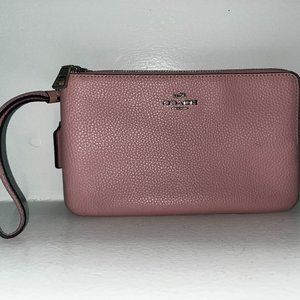 Pink Coach Pebble Leather Wristlet Two Zipper